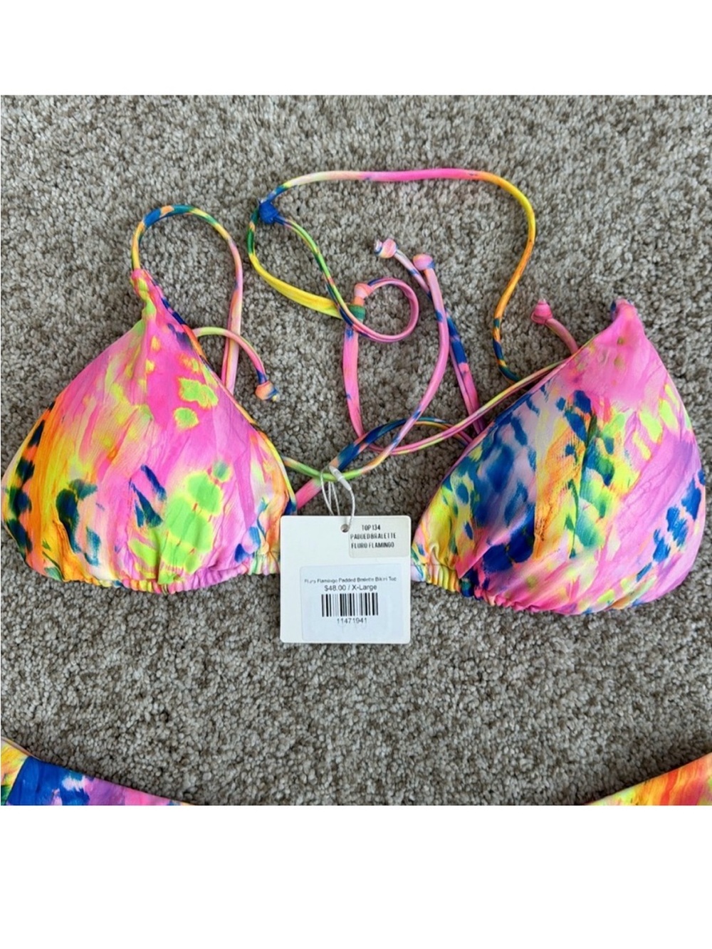 Kulani Kinis Tie-Dye Fleuro Flamingo Triangle Bikini Top